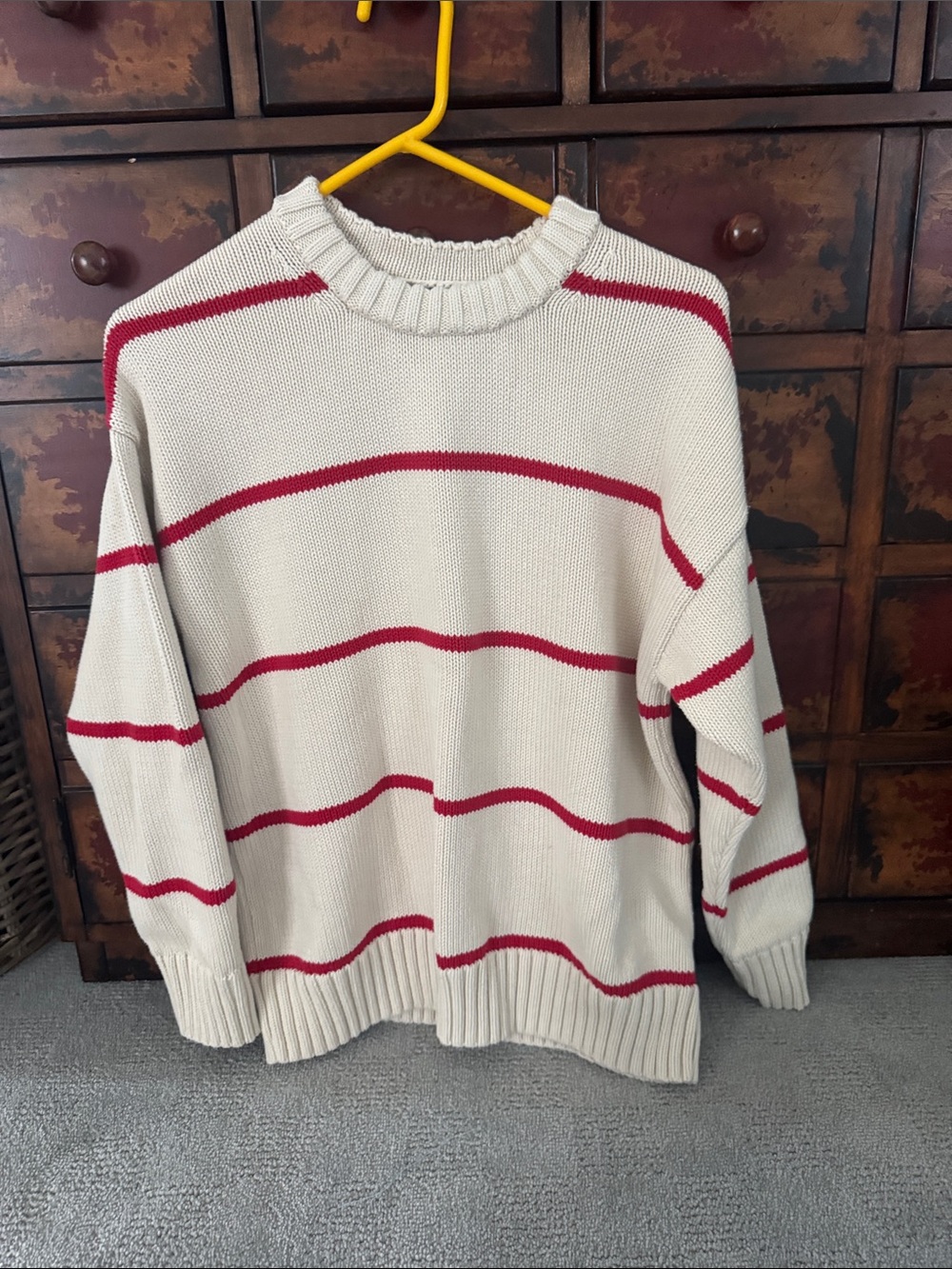 GAP Cream Crewneck Sweater with Red Stripes